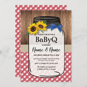 BaByQ Sunflower BBQ Baby Shower Jar Wood Red Check Invitation