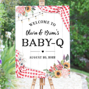 BabyQ Welcome Sign: Red Checkered BBQ Baby Shower Foam Board