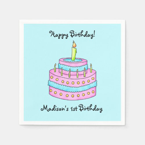 Babys 1st Birthday Cake Name Personalized Napkins