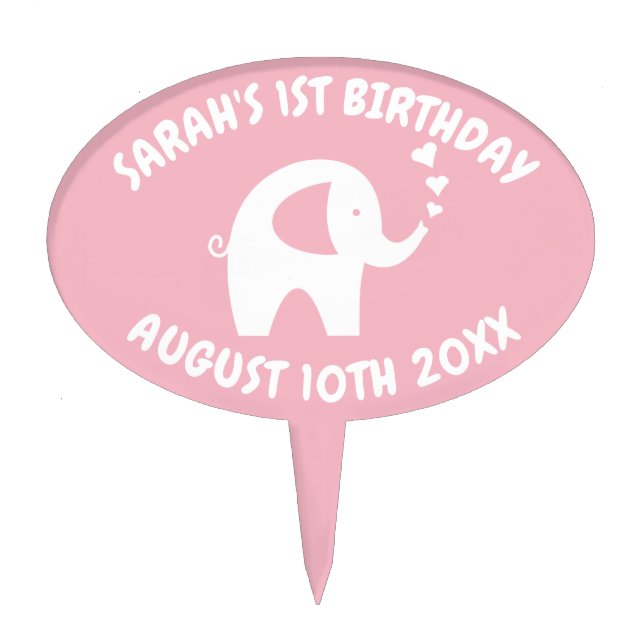Baby's 1st Birthday custom elephant cake topper (Front)