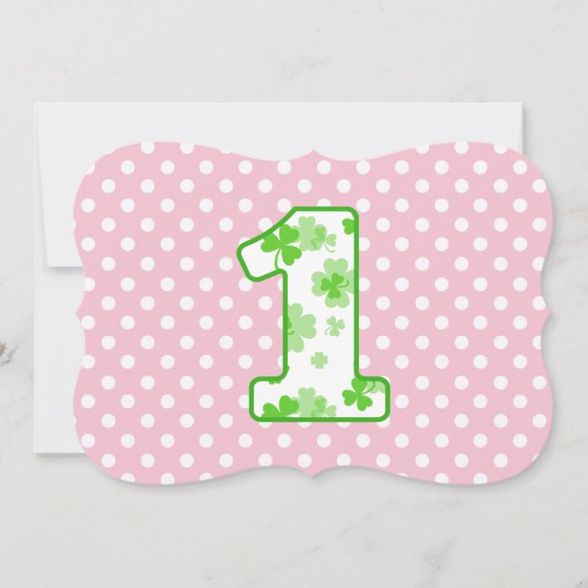 Baby's 1st Birthday Custom Name Shamrock Dots 7 Invitation (Front)