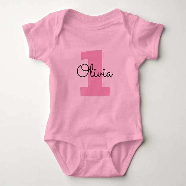 Baby's 1st Birthday custom pink bodysuit for girl (Front)