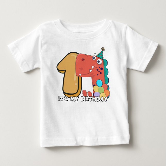 Baby's 1st Birthday Dinosaur Baby T-Shirt (Front)