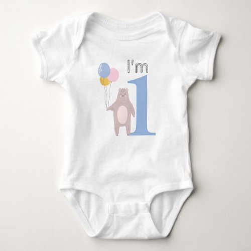 Babys 1st Birthday Funny Bear With Balloons Baby Bodysuit