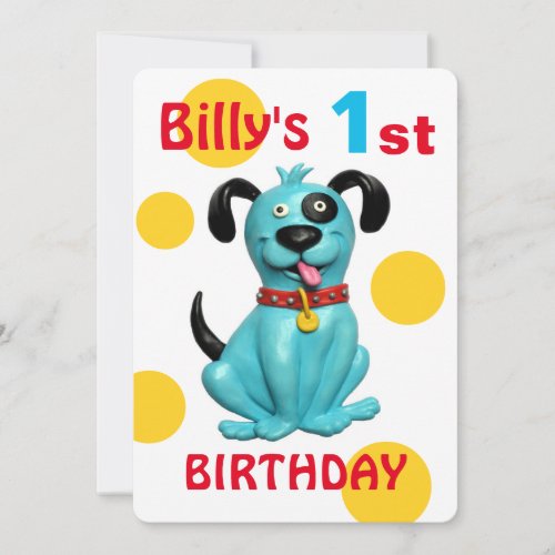 Babys 1st Birthday Party Cute blue Puppy Dog Boy Invitation