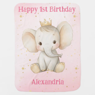 Baby's 1st birthday personalized princess elephant baby blanket