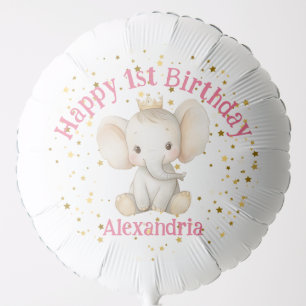Baby's 1st birthday personalized princess elephant balloon