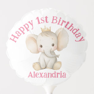 Baby's 1st birthday personalized princess elephant balloon