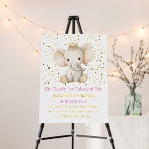 Baby's 1st birthday personalized princess elephant foam board