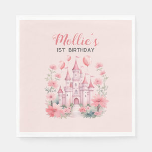 Baby's 1st Birthday Pink Castle Princess Napkins