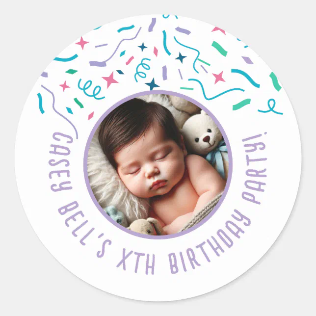 Baby First Rave Sticker Baby's 1st Birthday Toddler Kids Custom Party Classic Round Sticker ...