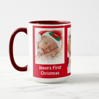 Baby's 1st Christmas 3 Photo Candy Cane Family Mug