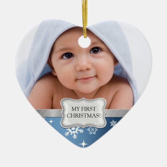 Baby's 1st Christmas. Add your photo Ceramic Ornament