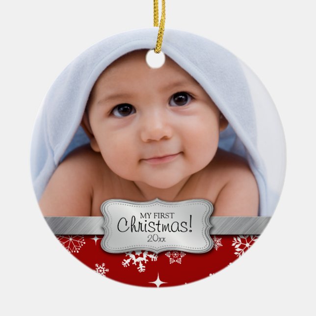 Baby's 1st Christmas.  Add your photo Ceramic Ornament (Front)