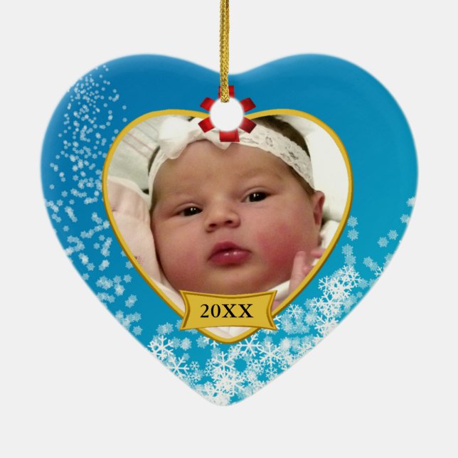 Baby's 1st Christmas Baby Blue Photo Keepsake Ceramic Ornament (Back)
