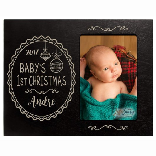 Baby's 1st Christmas Black Engraved Photo Frame (Front)
