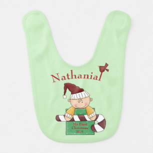 Baby's 1st Christmas, Boy, Candy Cane Personalized Baby Bib