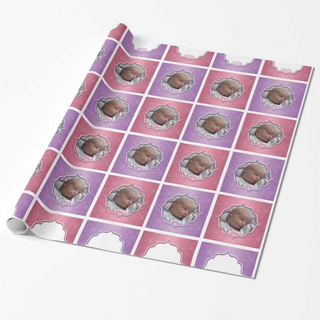 Baby's 1st Christmas Custom Photo Wrapping Paper (Unrolled)