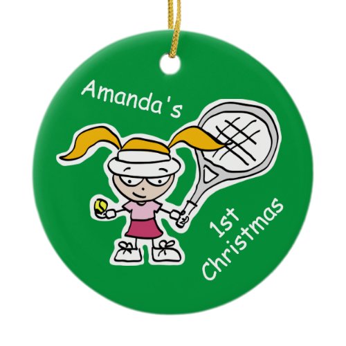 Baby's 1st Christmas cute kids tennis cartoon Ceramic Ornament
