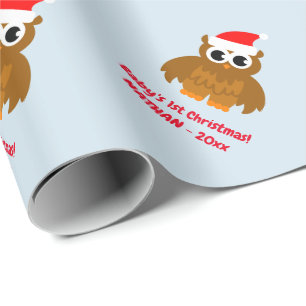 Baby's 1st Christmas cute owl custom Holiday Wrapping Paper