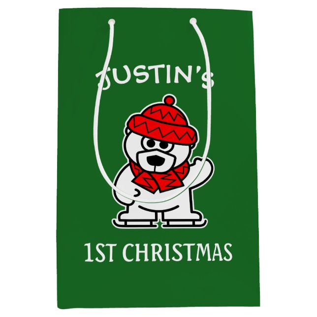 Baby's 1st Christmas cute polar bear personalized Medium Gift Bag (Front)