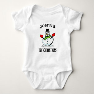 Baby's 1st Christmas cute snowman personalized Baby Bodysuit