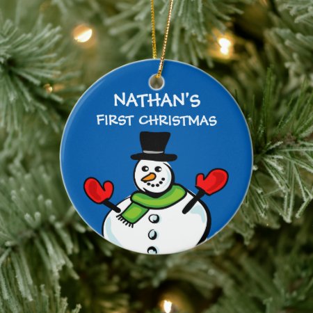 Baby's 1st Christmas Cute Snowman Personalized Ceramic Ornament