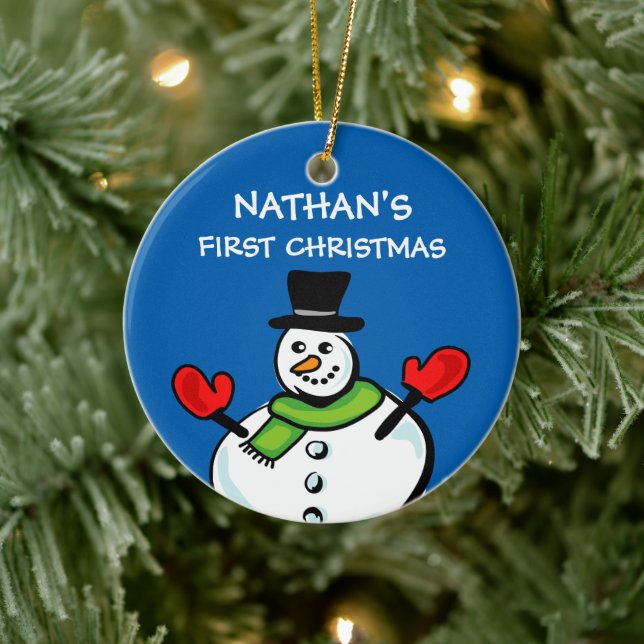 Baby's 1st Christmas cute snowman personalized Ceramic Ornament (Tree)