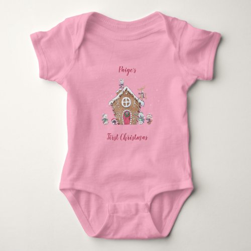 Babys 1st Christmas Gingerbread House Ice Skates Baby Bodysuit