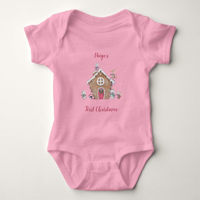 Baby's 1st Christmas Gingerbread House Ice Skates Baby Bodysuit (Front)