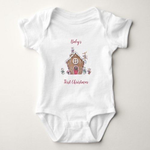 Babys 1st Christmas Gingerbread House Ice Skates Baby Bodysuit