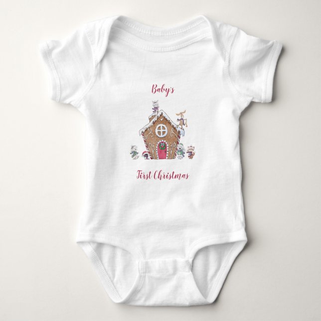 Baby's 1st Christmas Gingerbread House Ice Skates Baby Bodysuit (Front)