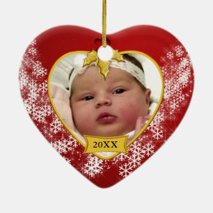 Baby's 1st Christmas Gold Leaf Photo Keepsake Ceramic Ornament