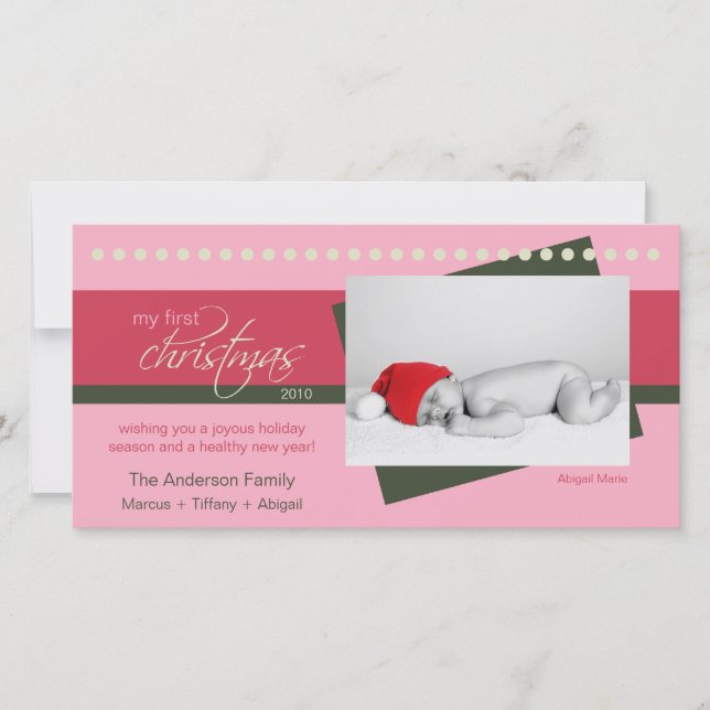 Baby's 1st Christmas Holiday Photocard (pink) (Front)