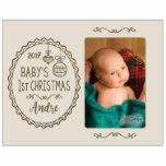 Baby's 1st Christmas Ivory Engraved Photo Frame<br><div class="desc">This special keepsake gift will always be a wonderful reminder of the love that you h decorative wood photo frame holds 1- 4x6 photo. Words are laser engraved and photo is protected with glass.</div>