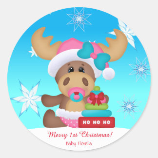 Baby's 1st Christmas Moose Cute Funny Classic Round Sticker