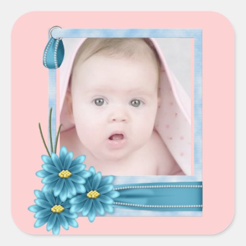 Babys 1st Christmas new  Baby Photo Square Sticker