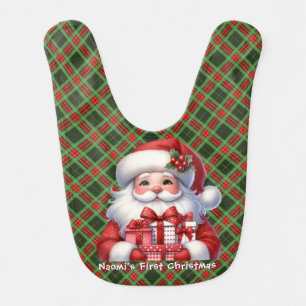 Baby's 1st Christmas Personalize Name Santa Claus Baby Bib