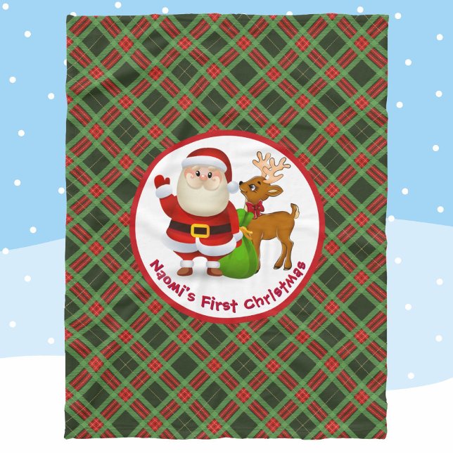 Baby's 1st Christmas Personalize Name Santa Claus Fleece Blanket (Creator Uploaded)