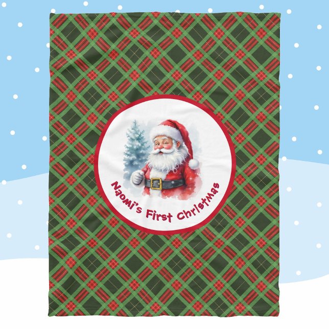 Baby's 1st Christmas Personalize Name Santa Claus Fleece Blanket (Creator Uploaded)