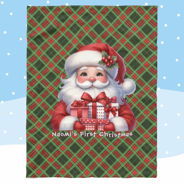 Baby's 1st Christmas Personalize Name Santa Claus Fleece Blanket (Creator Uploaded)