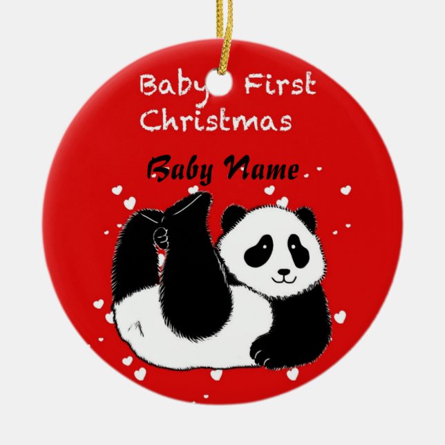 Baby's 1st Christmas Personalized Baby Panda Bear Ceramic Ornament (Front)