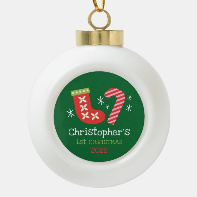 Baby's 1st Christmas Personalized Ceramic Ornament (Front)