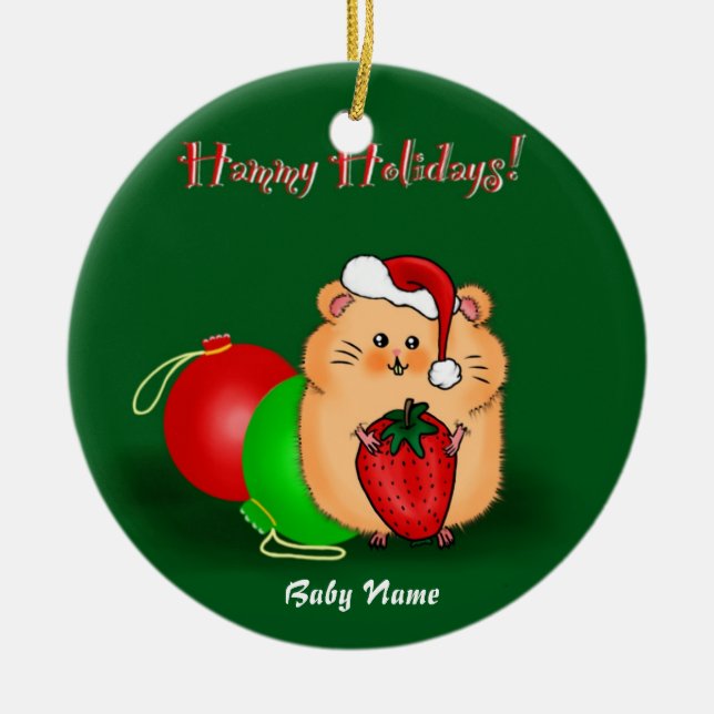 Baby's 1st Christmas Personalized Hamster Cartoon Ceramic Ornament (Front)