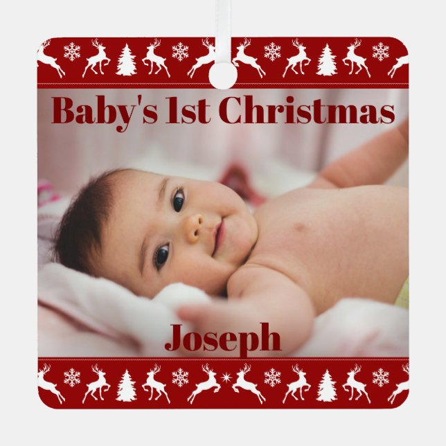 Baby's 1st Christmas Personalized Metal Ornament (Front)