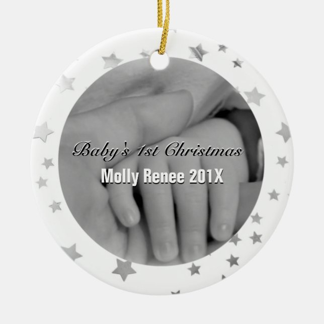 Baby's 1st Christmas Personalized Parent Hands Ceramic Ornament (Front)