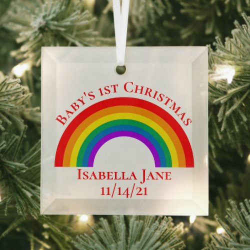 Babys 1st Christmas Personalized Rainbow Gift Glass Ornament