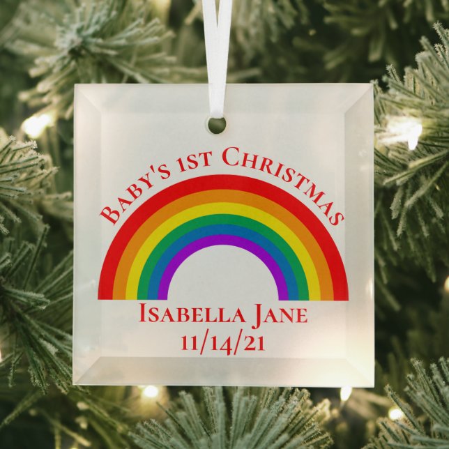Baby's 1st Christmas Personalized Rainbow Gift Glass Ornament (Insitu)