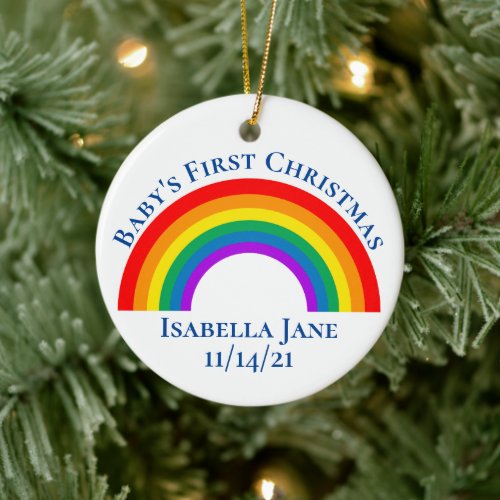 Babys 1st Christmas Personalized Rainbow Keepsake Ceramic Ornament