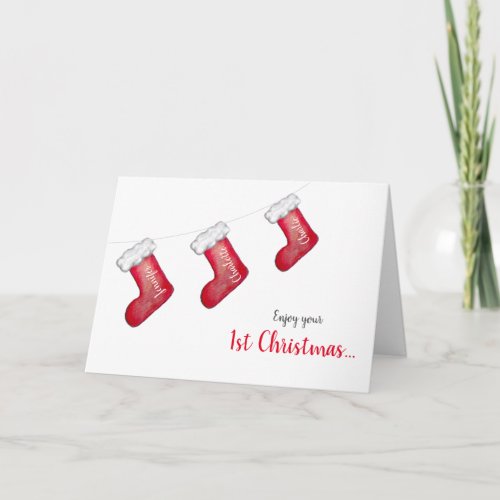 Babys 1st Christmas personalized stocking family Card